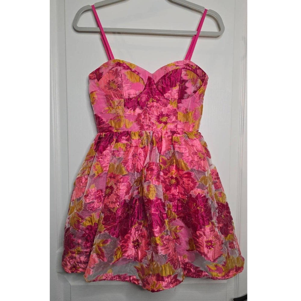 Showpo Pink Floral Mini Dress with Yellow Accents